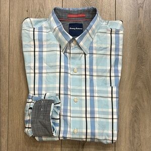 Tommy Bahama Blue Plaid Men's Cotton/Silk Longsleeve Button Down Shirt Large
